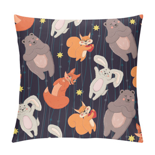 Personality  Cute Forest Animals Seamless Pattern. Bright Childish Seamless Pattern With Hare, Fox, Bear And Squirrel. EPS 8 Pillow Covers