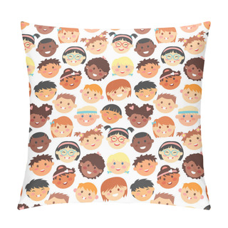 Personality  Vector Seamless Pattern Of Kids Faces Different Races. Pillow Covers
