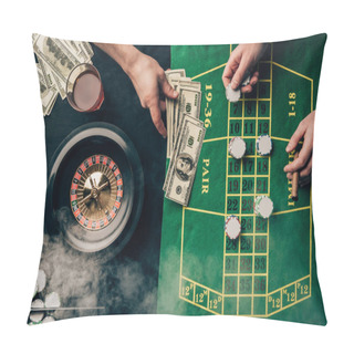 Personality  Men Placing A Bet On Casino Table With Roulette Pillow Covers