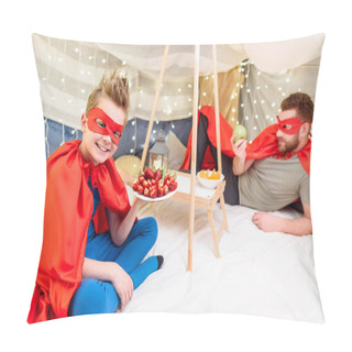 Personality  Father And Son In Superhero Costumes  Pillow Covers