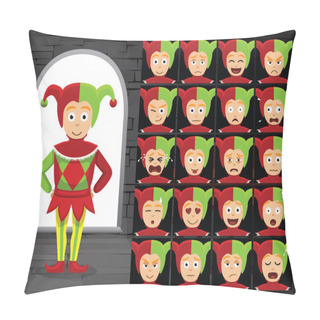 Personality  Medieval Harlequin Cartoon Emotion Faces Vector Illustration Pillow Covers