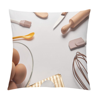 Personality  Cooking Utensils, Butter And Eggs In Bowl On Grey Surface Pillow Covers