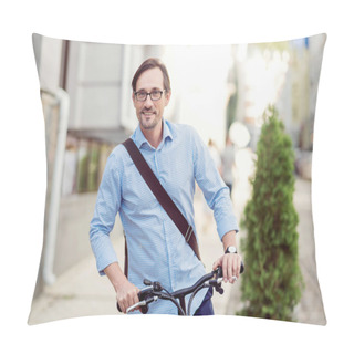 Personality  Happy Smiling Man Walking On The Street. Pillow Covers