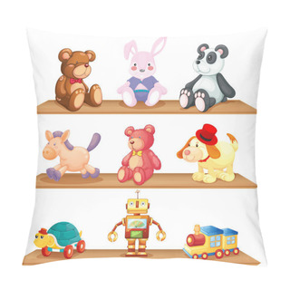 Personality  Wooden Shelves With Different Toys Pillow Covers