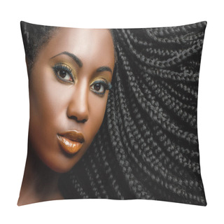 Personality  African Cosmetic Portrait Of Woman Showing Braided Hairstyle. Pillow Covers