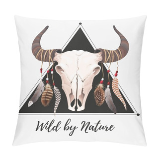 Personality  Buffalo Skull With Feathers Pillow Covers