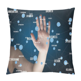 Personality  Woman Touching Digitally Generated Business Icons Pillow Covers
