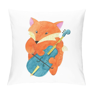 Personality  Cute Watercolor Fox Playing The Cello Pillow Covers
