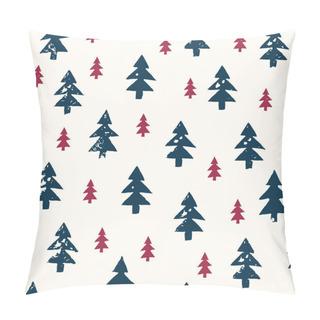 Personality  Christmas Rustic Festive Hand-Stamped Fir Trees Vector Seamless Pattern Pillow Covers