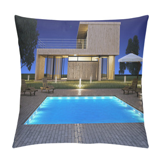 Personality  Modern House With Pool Pillow Covers