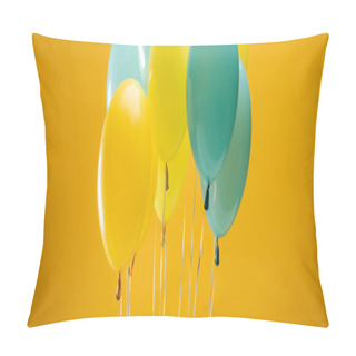 Personality  Festive Decorative Blue And Yellow Balloons On Yellow Background, Panoramic Shot Pillow Covers