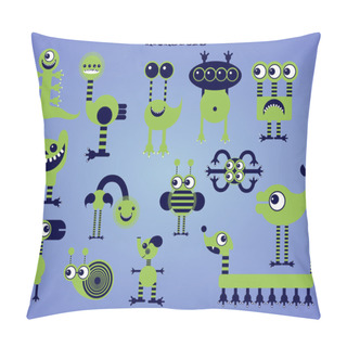 Personality  Set Of Green Cartoon Monsters. Vector Illustration Pillow Covers