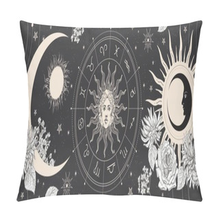 Personality  Black Magic Banner For Astrology, Fortune Telling, Horoscopes. Space Background. Pillow Covers