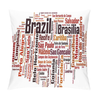 Personality  Cities In Brazil Word Cloud Concept. Vector Illustration Pillow Covers
