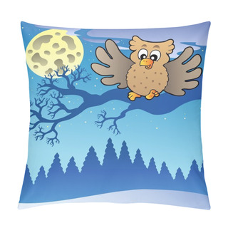 Personality  Cute Flying Owl In Snowy Landscape Pillow Covers