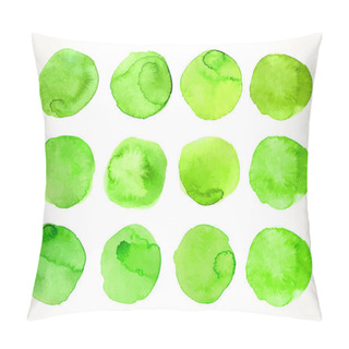Personality  Hand Drawn Green Watercolor Circles Set, Isolated Over White. Watercolour Paint Background Design Elements Collection. Vector Illustration. Pillow Covers