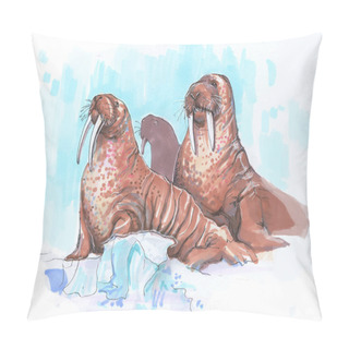 Personality  Several Walrusin The Arctik On An Iceberg Pillow Covers