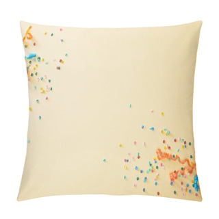 Personality  Top View Of Festive Colorful Confetti On Beige Background Pillow Covers