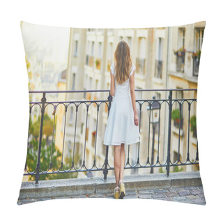 Personality  Beautiful Young Woman Enjoying Scenic View Of Paris, France Pillow Covers