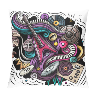 Personality  Cartoon Raster Doodles Disco Music Illustration. Colorful, Detailed, With Lots Of Objects Background. All Objects . Bright Colors Musical Funny Picture Pillow Covers
