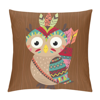 Personality  Tribal Owl On Wooden Background  Pillow Covers