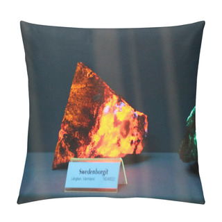 Personality  Stockholm, Sweden - March 19 2019: The View Of Swedenborgite Mineral Under Fluorescent Light In The Swedish Royal Museum Of Natural History On March 19 2019 In Stockholm, Sweden. Pillow Covers