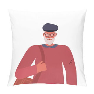 Personality  Old Man In Casual Trendy Clothes Senior Male Cartoon Character Gray Haired Grandfather Portrait Pillow Covers