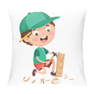 Personality  Vector Illustration Of Kid Working Pillow Covers