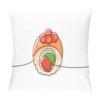 Personality  Futomaki, Philadelphia Sushi Roll One Line Colored Continuous Drawing. Japanese Cuisine, Traditional Food Continuous One Line Illustration. Vector Linear Illustration. Isolated On White Background Pillow Covers