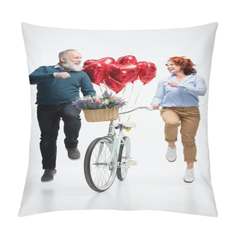 Personality  Mature Couple With Bicycle  Pillow Covers