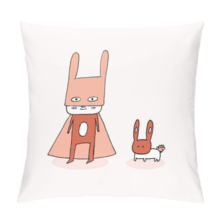 Personality  Boy In A Super Rabbit Costume And Rabbit, Hand Drawn Vector Illu Pillow Covers