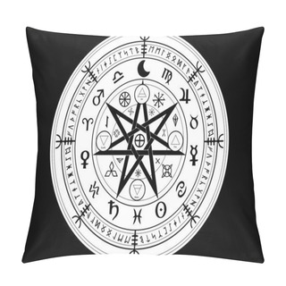 Personality  Wiccan Symbol Of Protection. Set Of Mandala Witches Runes, Mystic Wicca Divination. Ancient Occult Symbols, Earth Zodiac Wheel Of The Year Wicca Astrological Signs, Vector Isolated Or Black Background Pillow Covers