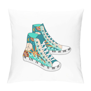 Personality  Colorful Hippie Hight Sneakers In Zentangle Style. Hippie Fashion. Pillow Covers