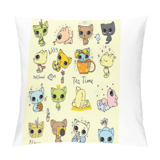 Personality  Doodle Cats Icons Pillow Covers
