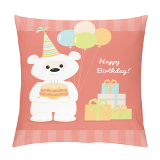 Personality  White Teddy Bear With Cake, Balloons And Presents. Pillow Covers
