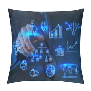 Personality  Businessman Hand Points To Business Strategy Pillow Covers