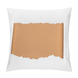 Personality  Ripped White Paper With Curl Edges On Brown Background  Pillow Covers