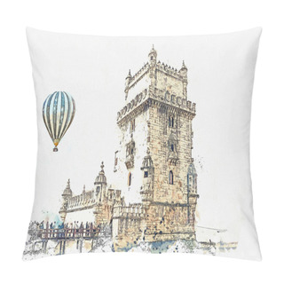 Personality  Illustration. Torre De Belem Or The Belem Tower Is One Of The Attractions Of Lisbon. Pillow Covers
