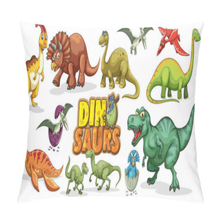Personality  Set Of Dinosaurs Cartoon Character Isolated On White Background Illustration Pillow Covers