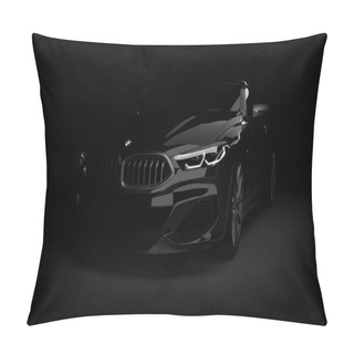 Personality  Kazakhstan, Almaty - January 20, 2020: All-new BMW 8 Series Coupe On Dark Background. 3d Render Pillow Covers