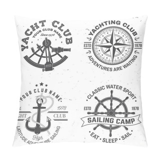 Personality  Set Of Summer Sailing Camp Badge. Vector. Concept For Shirt, Stamp Or Tee. Vintage Typography Design With Black Sea Anchors, Hand Wheel, Compass And Sextant Silhouette. Best Sporting Activity Pillow Covers