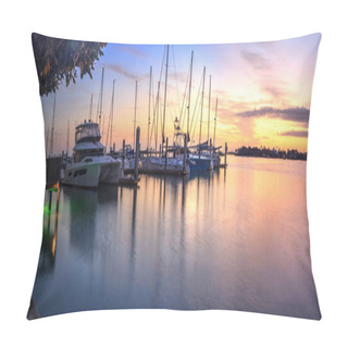 Personality  Break Of Dawn Sunrise Over Boats And Sailboats At Factory Bay Ma Pillow Covers