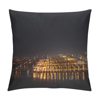Personality  Aerial View Of Tranquil Cityscape With Illuminated Buildings At Night Pillow Covers