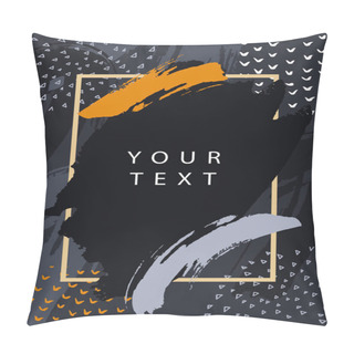 Personality  Abstract Dark Vector Poster With Frame, Dots And Ink Strokes Pillow Covers