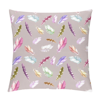 Personality  Feathers Pattern. Watercolor Seamless Background. Pillow Covers