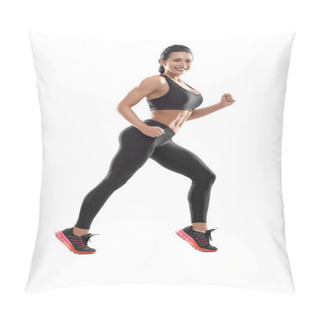 Personality  Studio Photo Of Posing Athletic Female On White Background. Pillow Covers