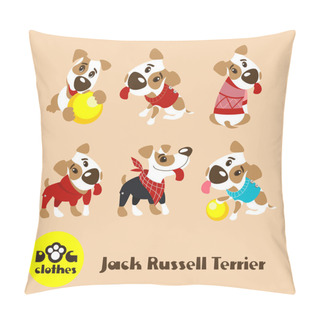 Personality  Six Funny Dogs Jack Russell Terrier In Clothes. Clothing For Dogs. Vector Illustration. Pillow Covers