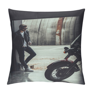 Personality  Stylish Man With Motorbike  Pillow Covers