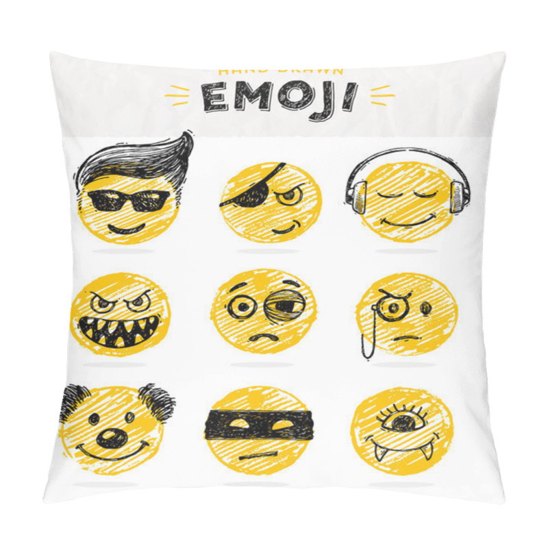 Personality  Hand Drawn Set Of Emoticons. Vector Set Of Emoji. Smile Icons. Vector Illustration. Pillow Covers
