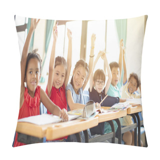 Personality  Smiling Elementary School Kids  In Classroom Pillow Covers